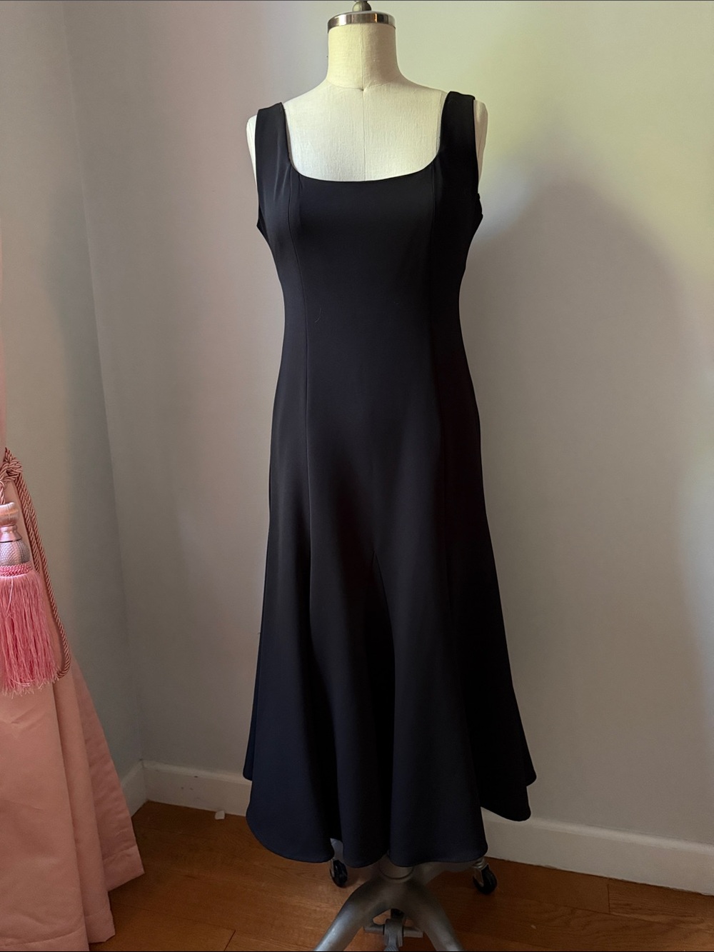 Zara Classic Sleeveless Black Square-Neck A-Line Flowy Godet Full Dress